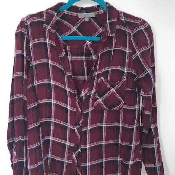 Tops - S Be Cool Maroon/Black/White Flannel